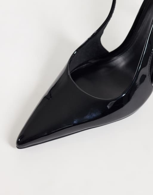 ASOS DESIGN Pronto stiletto slingback high heeled shoes in black patent, 4 of 4