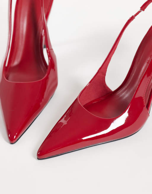 ASOS DESIGN Pronto stiletto slingback high heeled shoes in red patent, 2 of 4