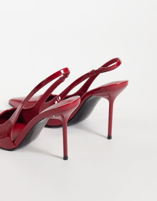 ASOS DESIGN Pronto stiletto slingback high heeled shoes in red patent, 3 of 4