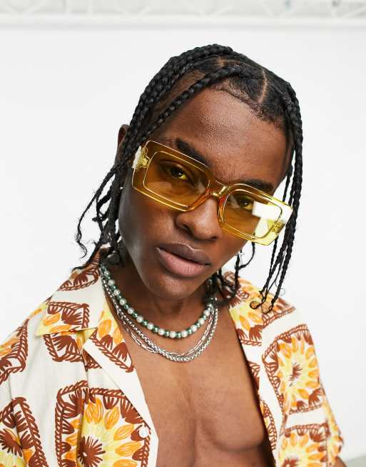 ASOS DESIGN – Prostokątne okulary przeciwsłoneczne w żółtych przezroczystych oprawkach z żółtymi soczewkami