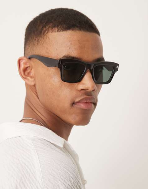 ASOS DESIGN – Prostokątne okulary przeciwsłoneczne z matowymi szarymi oprawkami i zielonymi przyciemnianymi szkłami - view 1