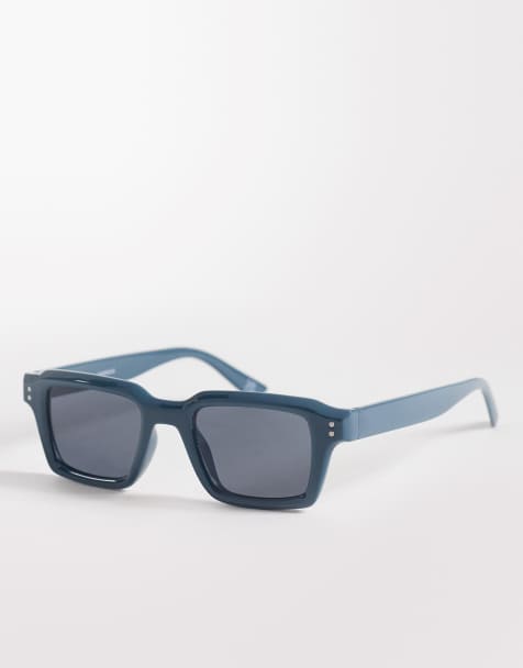 ASOS DESIGN – Prostokątne okulary przeciwsłoneczne z mlecznoniebieskimi oprawkami i niebieskimi szkłami - view 1