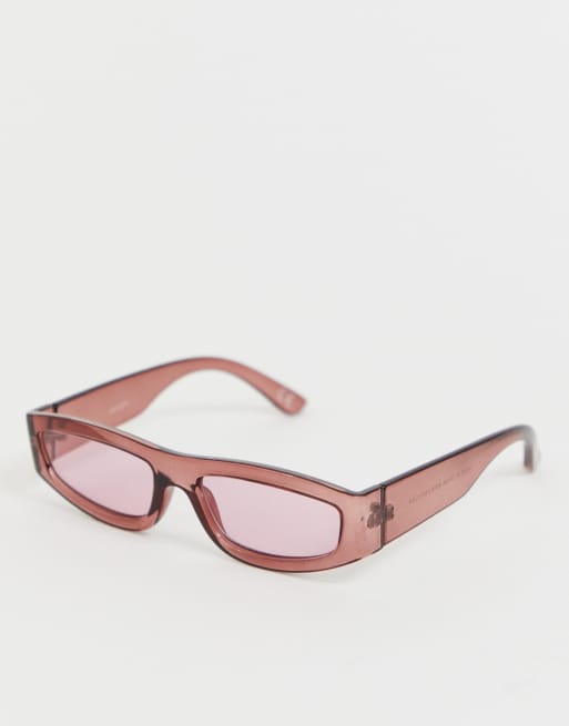 ASOS DESIGN – Prostokątne okulary przeciwsłoneczne z plastikowymi burgundowymi oprawkami i burgundowymi szkłami