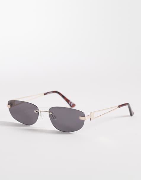 ASOS DESIGN – Prostokątne złote okulary przeciwsłoneczne bez oprawek z przyciemnianymi szkłami - view 1