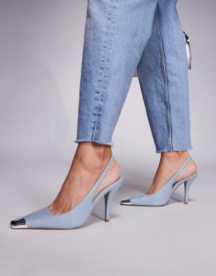 ASOS DESIGN - Proud - Scarpe con tacco blu pallido con cinturino posteriore e dettaglio in punta