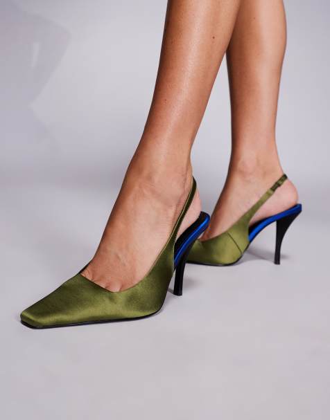 ASOS DESIGN - Proud - Scarpe in raso color oliva con cinturino posteriore e tacco alto - view 1