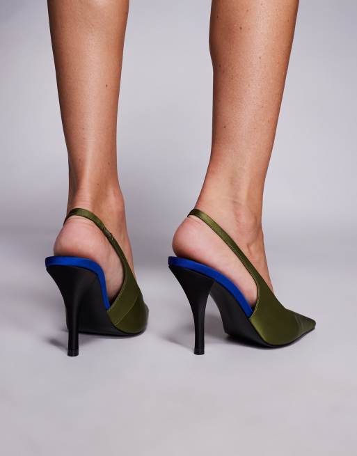 ASOS DESIGN Proud slingback high heeled shoes in olive satin