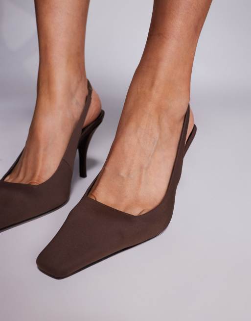 ASOS DESIGN - Proud - Slingback-schoenen met hoge hak in chocoladebruin satijn, 3 van 4