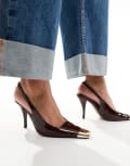 [ASOS DESIGN] ASOS DESIGN Proud toe cap slingback heels in chocolate patent-Brown 35 Chocolate