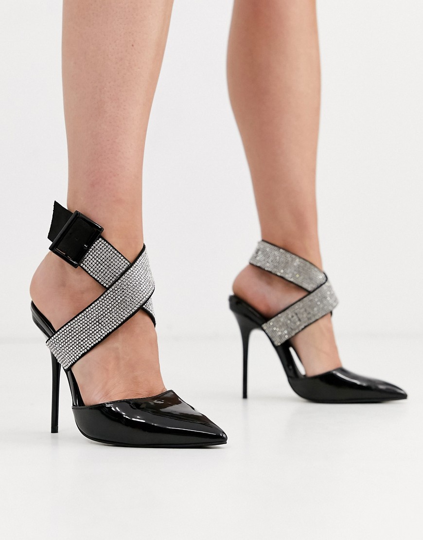 ASOS DESIGN - Provoke - Schoenen met stilettohakken met versiering van zwart lakleer