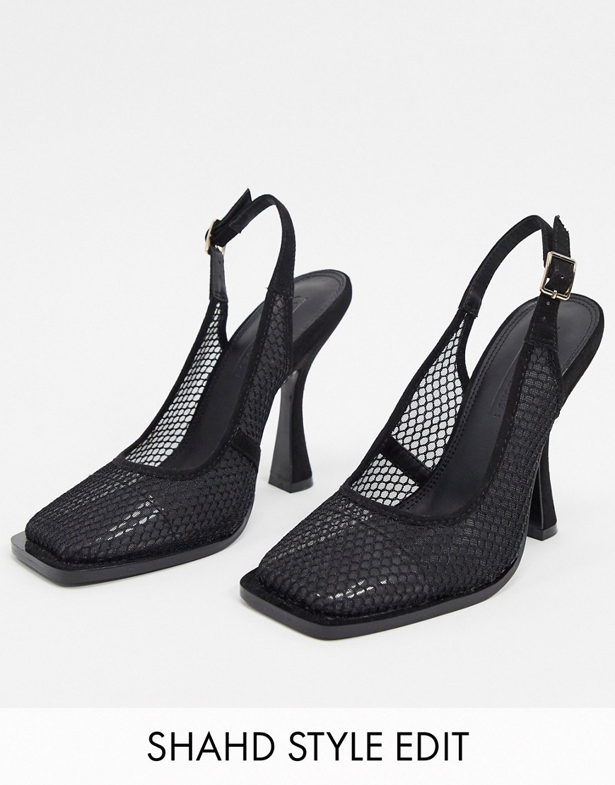 ASOS DESIGN - Pryce - Sorte høje hæle i mesh med slingback og firkantet tå