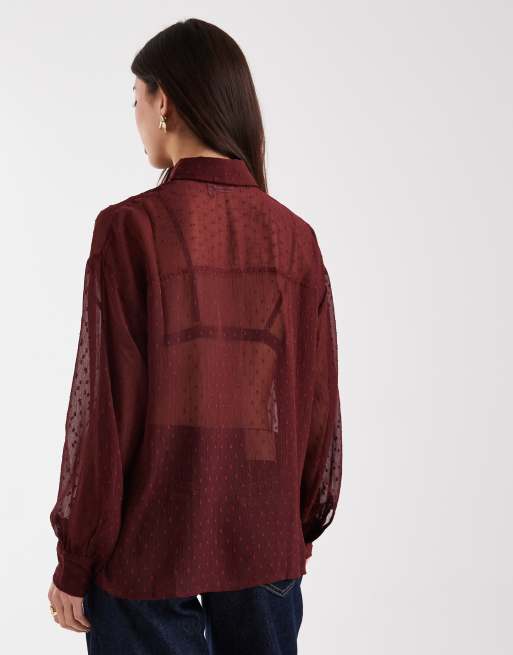 ASOS DESIGN – Prześwitująca bordowa koszula z tkaniny dobby, 4 z 4