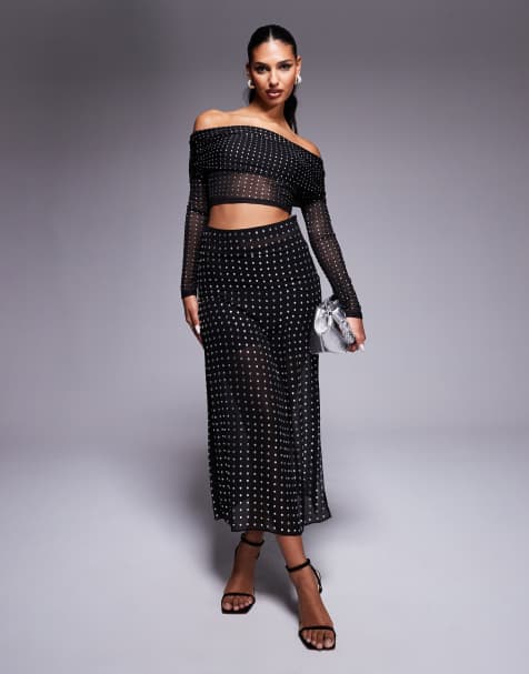 ASOS DESIGN sheer hotfix maxi skirt in black