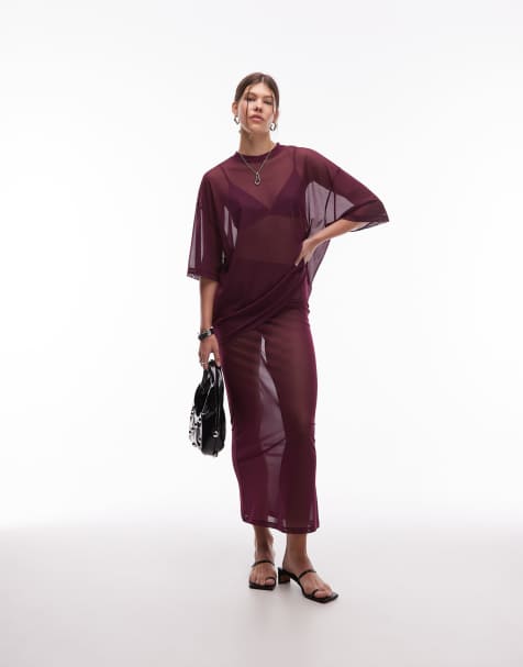 ASOS DESIGN maxi sheer mesh skirt in fig