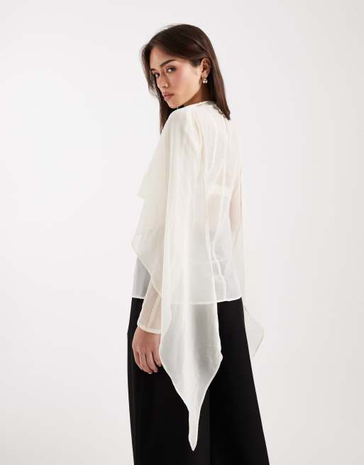 ASOS DESIGN – Prześwitująca szyfonowa bluzka z szalem w kolorze ecru, 2 z 4
