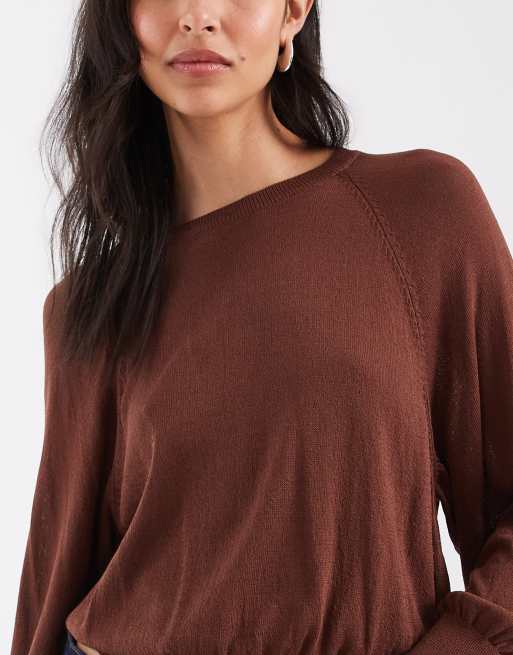 ASOS DESIGN prześwitujący dzianinowy sweter w czekoladowym brązie, 2 z 4