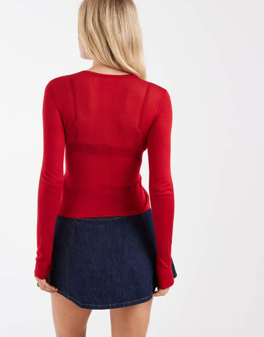 ASOS DESIGN prześwitujący kardigan second skin w czerwieni, 2 z 4