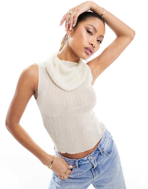 ASOS DESIGN – Prześwitujący szarobeżowy top z drapowanym dekoltem