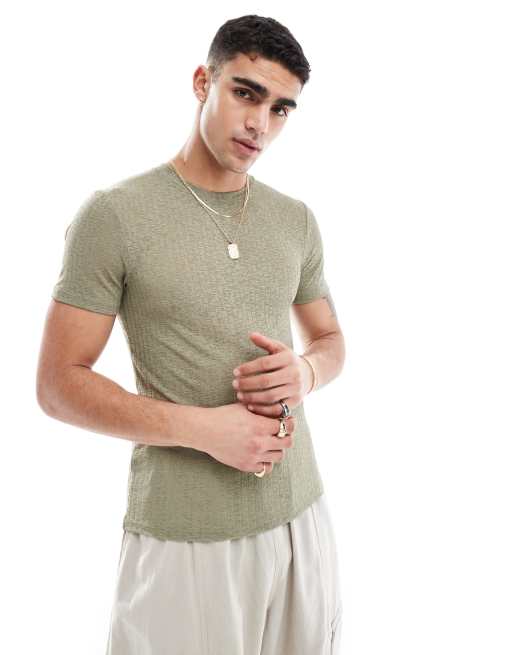 ASOS DESIGN – Prześwitujący teksturowany T-shirt o kroju podkreślającym sylwetkę