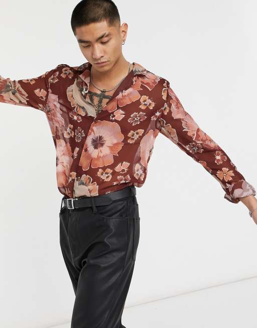 ASOS DESIGN – Przezroczysta koszula o regularnym kroju w kwiatowy wzór