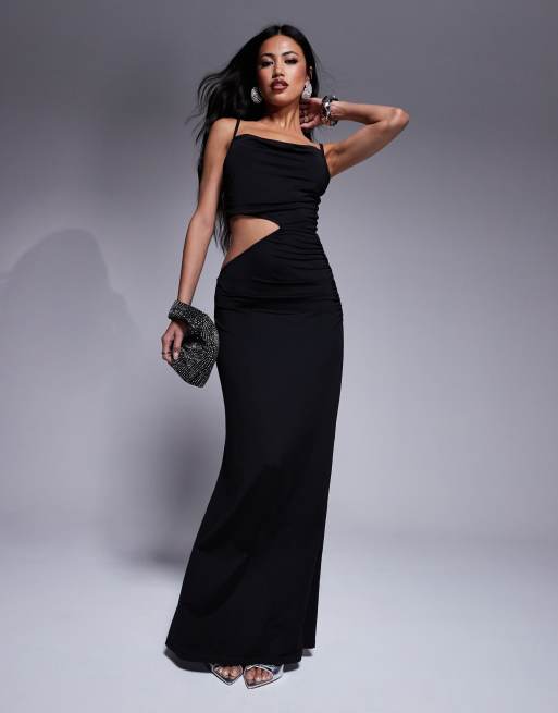ASOS DESIGN – Przylegająca czarna sukienka maxi z wycięciem