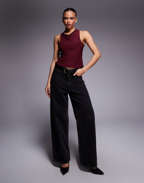 ASOS DESIGN – Przylegający bordowy podkoszulek bez rękawów z drapowanym dekoltem - view 1