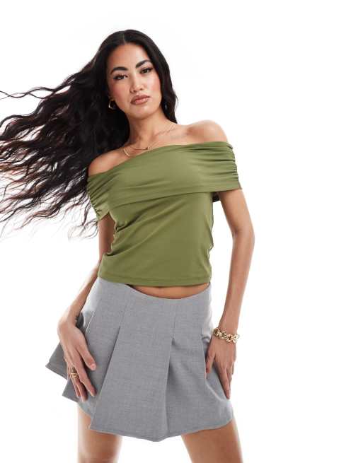 ASOS DESIGN – Przylegający top na jedno ramię w kolorze khaki