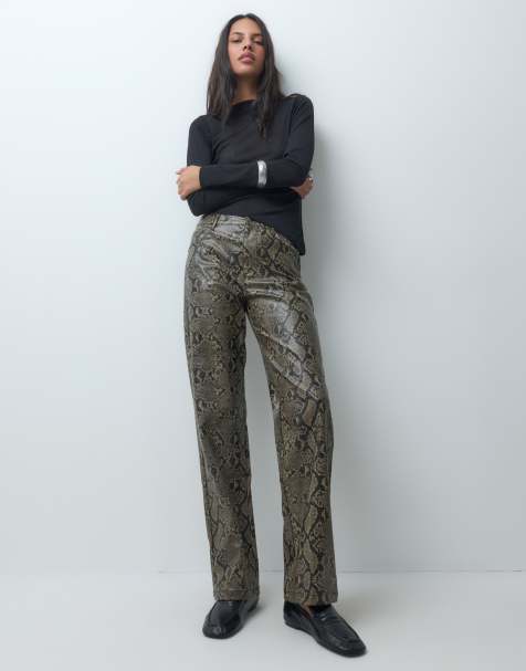 ASOS DESIGN PU bukser med lige ben i slangeprint - view 1
