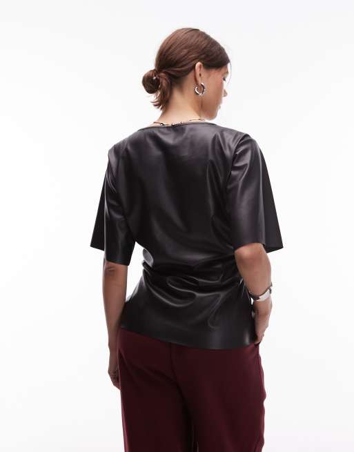 ASOS DESIGN pu cinched side tee in black, 4 of 4