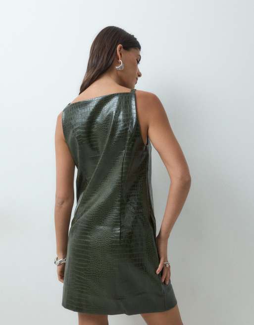ASOS DESIGN PU croc mini shift dress in khaki, 5 of 5