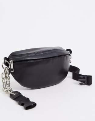 ASOS DESIGN PU fanny pack with chunky chain in black