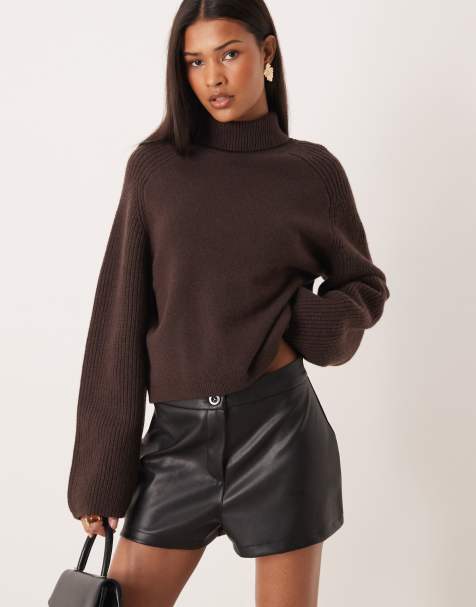 ASOS DESIGN PU mid rise shorts in black - view 1