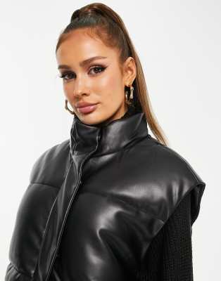 leather padded gilet womens