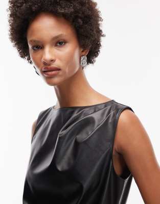 Asos Design Pu Pleated Detailing Tank Top In Black