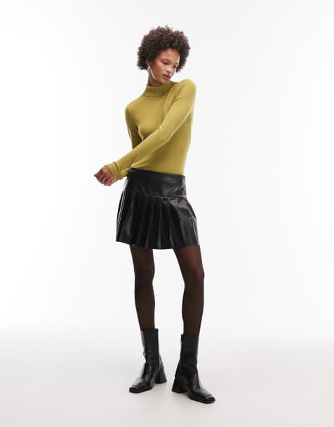 ASOS DESIGN PU pleated mini skirt in black - view 1
