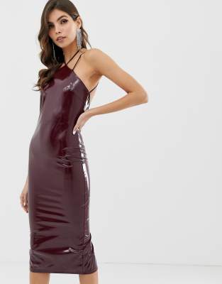 asos design midi dress with halter neck detail in high shine satin
