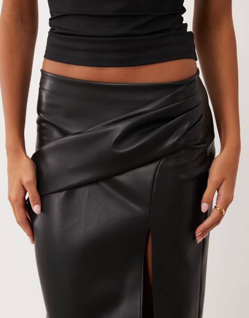 ASOS DESIGN PU wikkelkokerrok in zwart, 3 van 5