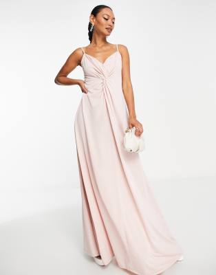 ASOS DESIGN - Pudderfarvet maxikjole med cami-stropper og snoning foran - view 1
