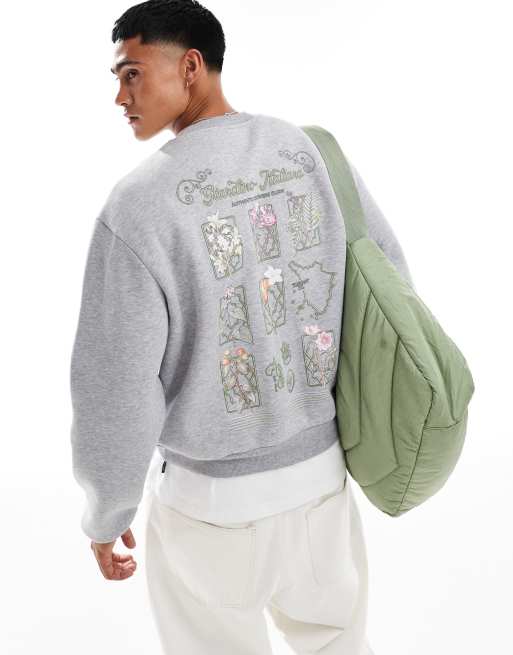 ASOS DESIGN – Pudełkowa bluza oversize z okrągłym dekoltem i nadrukiem z motywem kwiatów z przodu i na plecach