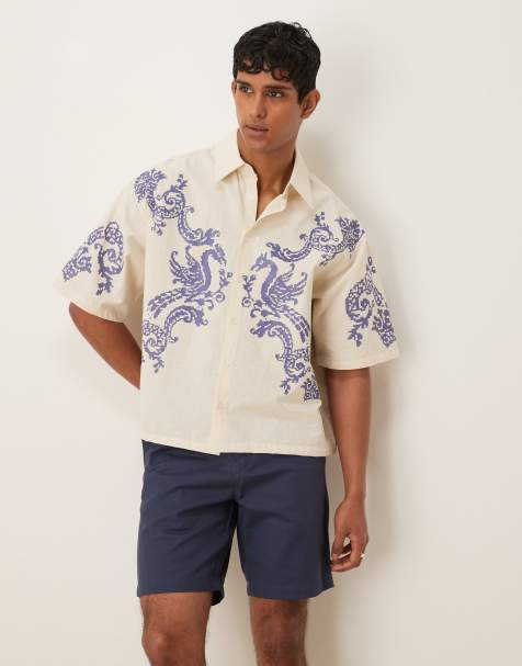 ASOS DESIGN oversized boxy shirt with print in ecru