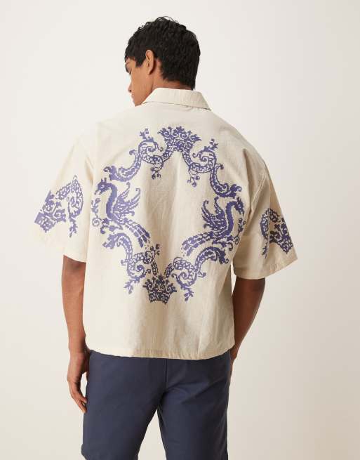 ASOS DESIGN – Pudełkowa koszula oversize w kolorze ecru we wzór, 3 z 4