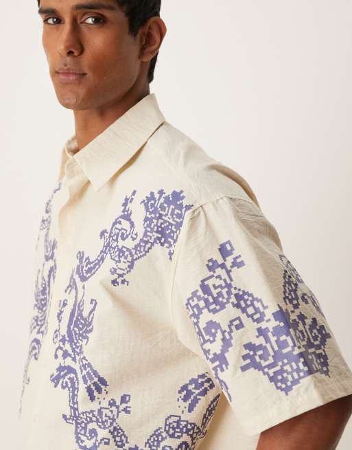 ASOS DESIGN – Pudełkowa koszula oversize w kolorze ecru we wzór, 4 z 4