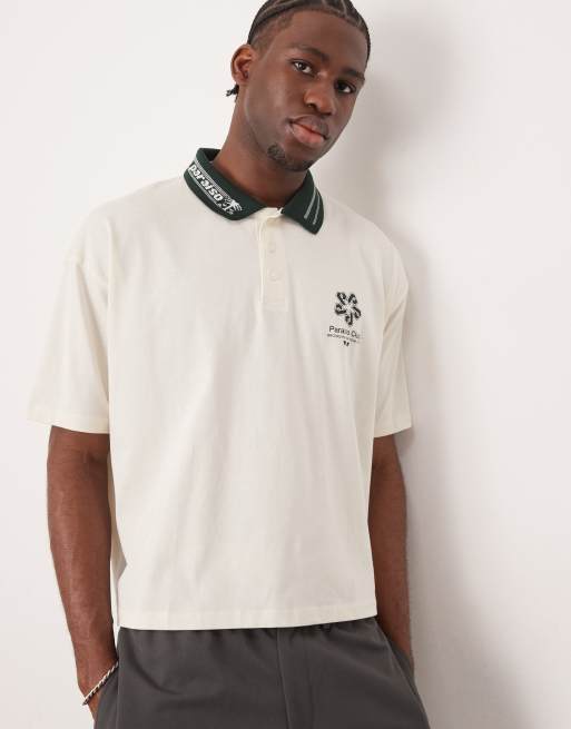 ASOS DESIGN – Pudełkowa koszulka polo oversize ze sportowym kołnierzem w kolorze złamanej bieli