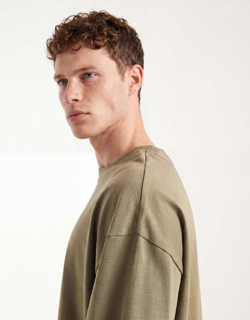 ASOS DESIGN – Pudełkowy gruby T-shirt oversize w kolorze khaki, 4 z 5