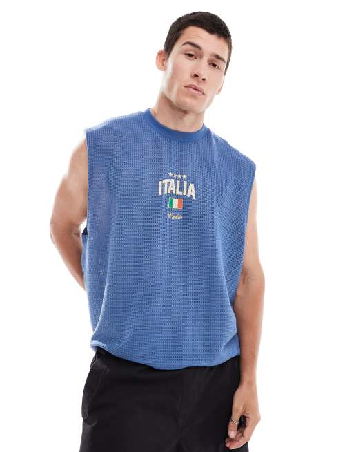 ASOS DESIGN – Pudełkowy siateczkowy podkoszulek oversize z napisem „Italia”