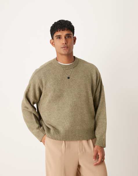 ASOS DESIGN – Pudełkowy sweter super oversize z puszystej dzianiny w kolorze spranego khaki - view 1