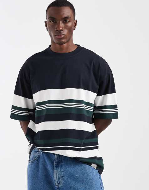 ASOS DESIGN – Pudełkowy T-shirt oversize w granatowe pasy - view 1