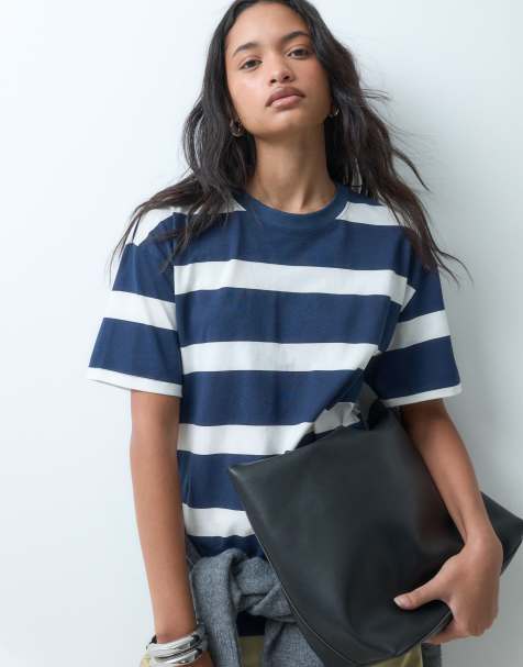 ASOS DESIGN – Pudełkowy T-shirt oversize w granatowe pasy - view 1
