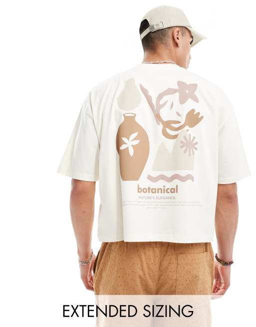 ASOS DESIGN – Pudełkowy T-shirt oversize w kolorze złamanej bieli z abstrakcyjnym nadrukiem na plecach