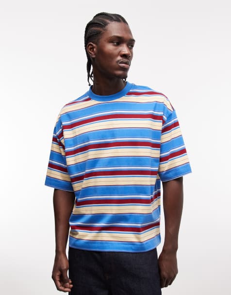 ASOS DESIGN – Pudełkowy T-shirt oversize ze wzorem w niebieskie pasy - view 1